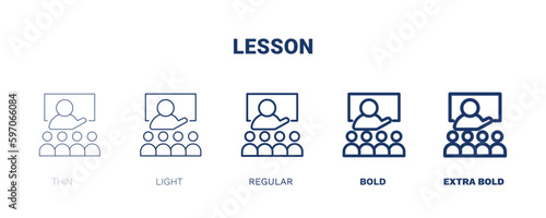 lesson icon. Thin, light, regular, bold, black lesson icon set from distance learning collection. Editable lesson symbol can be used web and mobile