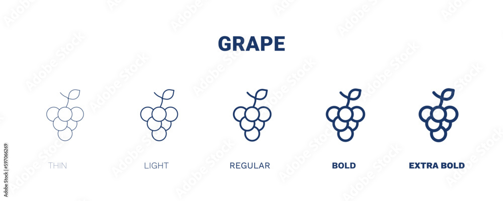 grape icon. Thin, light, regular, bold, black grape icon set from vegetables and fruits collection. Editable grape symbol can be used web and mobile