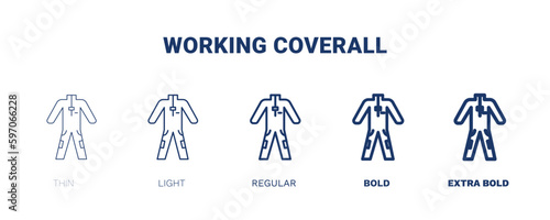 working coverall icon. Thin, light, regular, bold, black working coverall icon set from fashion and things  collection. Editable working coverall symbol can be used web and mobile