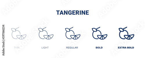 tangerine icon. Thin  light  regular  bold  black tangerine icon set from vegetables and fruits collection. Editable tangerine symbol can be used web and mobile