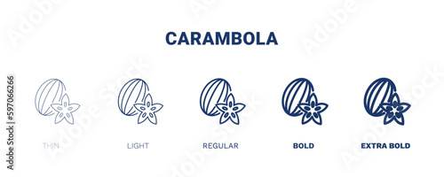 carambola icon. Thin, light, regular, bold, black carambola icon set from vegetables and fruits collection. Editable carambola symbol can be used web and mobile