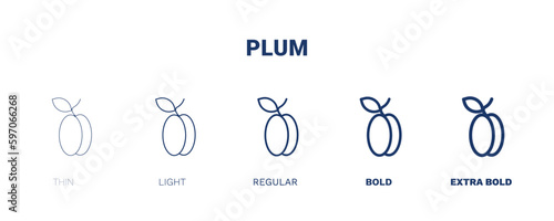 plum icon. Thin, light, regular, bold, black plum icon set from vegetables and fruits collection. Editable plum symbol can be used web and mobile