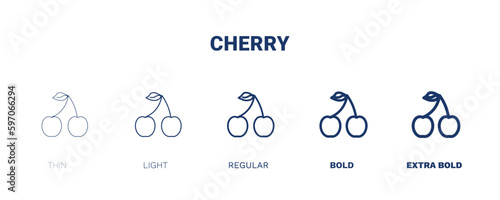 cherry icon. Thin, light, regular, bold, black cherry icon set from vegetables and fruits collection. Editable cherry symbol can be used web and mobile