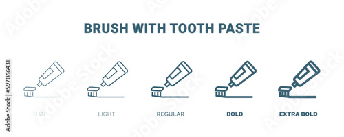 brush with tooth paste icon. Thin, light, regular, bold, black brush with tooth paste icon set from medical and healthcare collection. Editable brush with tooth paste symbol can be used web and mobile
