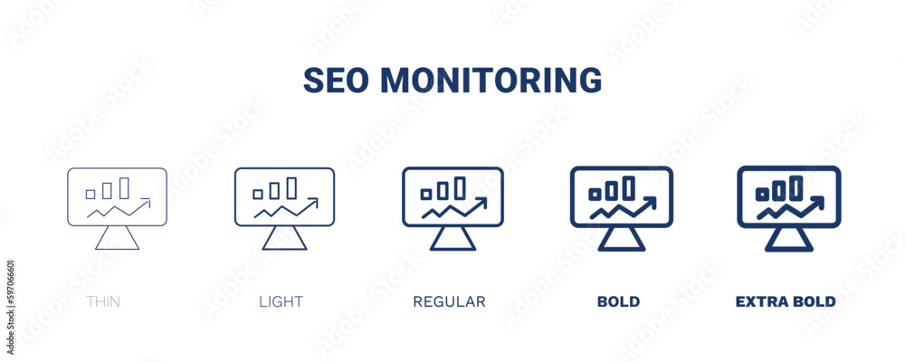 seo monitoring icon. Thin, light, regular, bold, black seo monitoring icon set from information technology collection. Editable seo monitoring symbol can be used web and mobile seo monitoring icon. Thin, light, regular, bold, black seo monitoring icon set from information technology collection. Editable seo monitoring symbol can be used web and mobile