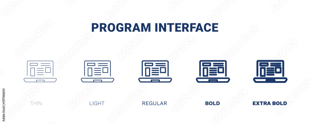 program interface icon. Thin, light, regular, bold, black program interface icon set from information technology collection. Editable program interface symbol can be used web and mobile program interface icon. Thin, light, regular, bold, black program interface icon set from information technology collection. Editable program interface symbol can be used web and mobile