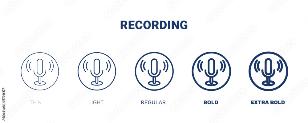 recording icon. Thin, light, regular, bold, black recording icon set from technology collection. Editable recording symbol can be used web and mobile