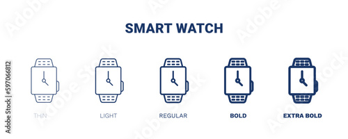 smart watch icon. Thin, light, regular, bold, black smart watch icon set from technology collection. Editable smart watch symbol can be used web and mobile