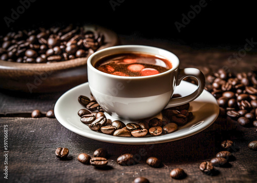 Hot coffee cup with coffee beans  Wallpaper coffee