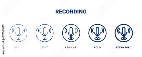 recording icon. Thin, light, regular, bold, black recording icon set from technology collection. Editable recording symbol can be used web and mobile