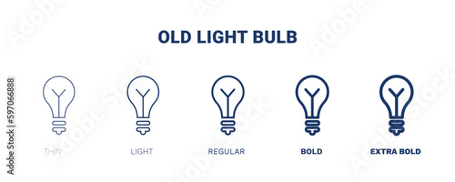 old light bulb icon. Thin, light, regular, bold, black old light bulb icon set from technology collection. Editable old light bulb symbol can be used web and mobile