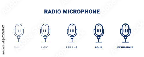 radio microphone icon. Thin, light, regular, bold, black radio microphone icon set from technology collection. Editable radio microphone symbol can be used web and mobile