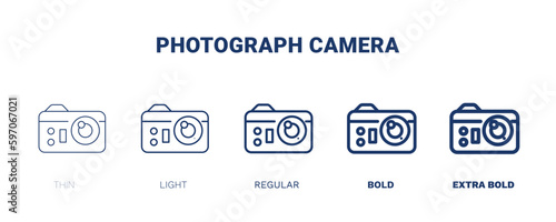 photograph camera icon. Thin, light, regular, bold, black photograph camera icon set from technology collection. Editable photograph camera symbol can be used web and mobile