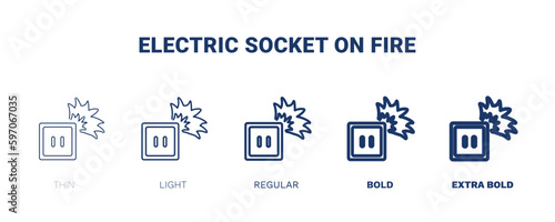 electric socket on fire icon. Thin, light, regular, bold, black electric socket on fire icon set from technology collection. Editable electric socket on fire symbol can be used web and mobile
