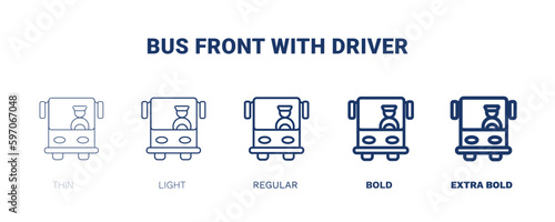 bus front with driver icon. Thin, light, regular, bold, black bus front with driver icon set from transportation collection. Editable bus front with driver symbol can be used web and mobile