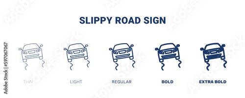 slippy road sign icon. Thin, light, regular, bold, black slippy road sign icon set from transportation collection. Editable slippy road sign symbol can be used web and mobile