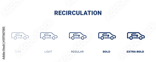 recirculation icon. Thin, light, regular, bold, black recirculation icon set from transportation collection. Editable recirculation symbol can be used web and mobile