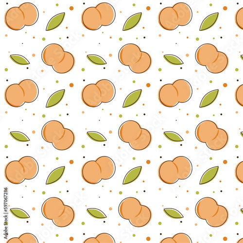 Seamless pattern with peaches and dots on a white background. Flat illustration with peaches 