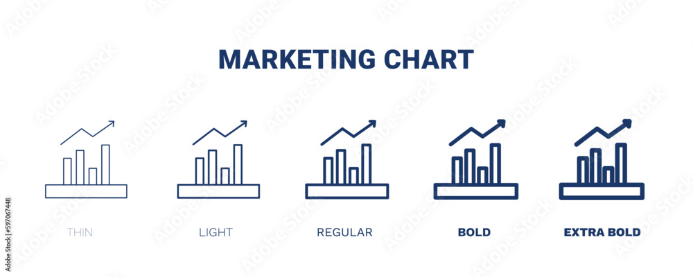 marketing chart icon. Thin, light, regular, bold, black marketing chart icon set from business and finance collection. Editable marketing chart symbol can be used web and mobile