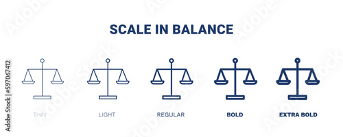 scale in balance icon. Thin, light, regular, bold, black scale in balance icon set from business and finance collection. Editable scale in balance symbol can be used web and mobile