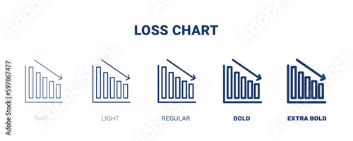 loss chart icon. Thin, light, regular, bold, black loss chart icon set from business and finance collection. Editable loss chart symbol can be used web and mobile