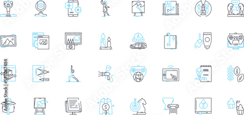 Visual design linear icons set. Aesthetics, Composition, Typography, Colours, Contrast, Balance, Harmony line vector and concept signs. Proportion,Space,Pattern outline illustrations Generative AI