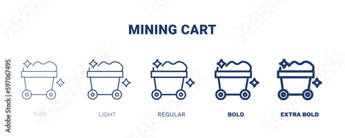 mining cart icon. Thin, light, regular, bold, black mining cart icon set from business and finance collection. Editable mining cart symbol can be used web and mobile