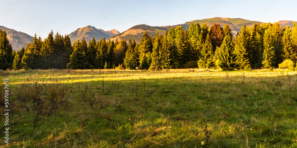 Autumn Western Tatras from meadow near Privylina village in Slovakia