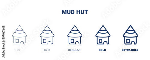 mud hut icon. Thin, light, regular, bold, black mud hut icon set from culture and civilization collection. Editable mud hut symbol can be used web and mobile