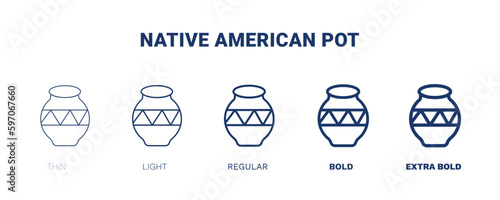 native american pot icon. Thin, light, regular, bold, black native american pot icon set from culture and civilization collection. Editable native american pot symbol can be used web and mobile