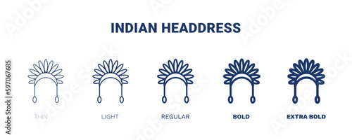 indian headdress icon. Thin, light, regular, bold, black indian headdress icon set from culture and civilization collection. Editable indian headdress symbol can be used web and mobile