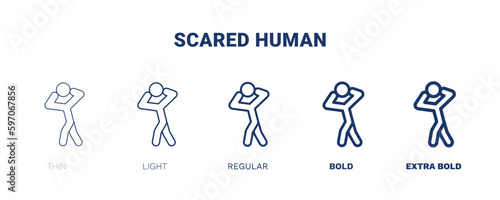 scared human icon. Thin, light, regular, bold, black scared human icon set from feeling and reaction collection. Editable scared human symbol can be used web and mobile