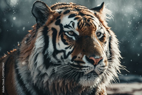 Banner featuring a Siberian tiger created using a mixture of different media  with subtle color. Generative AI