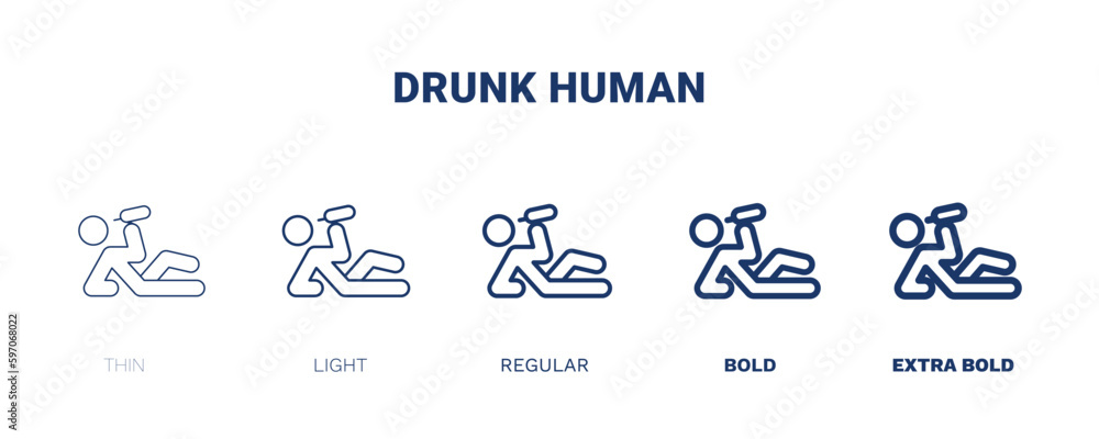 drunk human icon. Thin, light, regular, bold, black drunk human icon set from feeling and reaction collection. Editable drunk human symbol can be used web and mobile