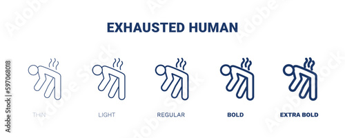 exhausted human icon. Thin, light, regular, bold, black exhausted human icon set from feeling and reaction collection. Editable exhausted human symbol can be used web and mobile