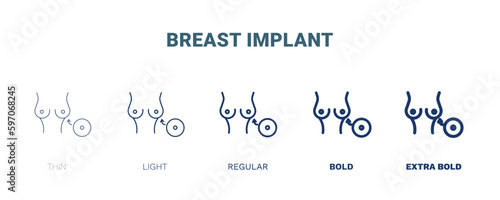 breast implant icon. Thin, light, regular, bold, black breast implant icon set from medical collection. Editable breast implant symbol can be used web and mobile