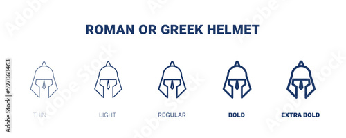 roman or greek helmet icon. Thin, light, regular, bold, black roman or greek helmet icon set from museum and exhibition collection. Editable roman or greek helmet symbol can be used web and mobile