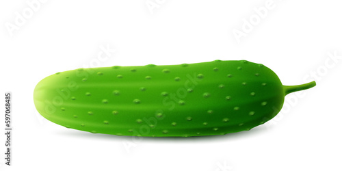 Green cucumber. Image of a ripe green cucumber. Fresh vegetarian product. Realistic 3d vector illustration isolated on a white background