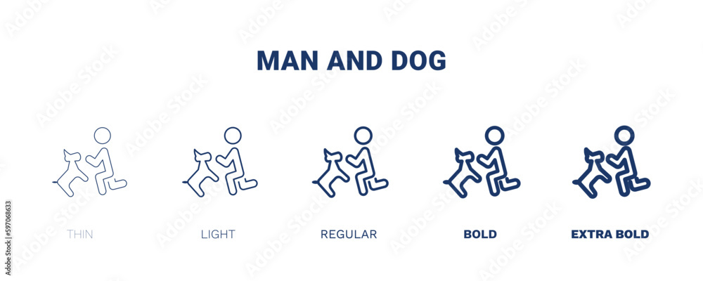 man and dog icon. Thin, light, regular, bold, black man and dog icon set from behavior and action collection. Editable man and dog symbol can be used web and mobile man and dog icon. Thin, light, regular, bold, black man and dog icon set from behavior and action collection. Editable man and dog symbol can be used web and mobile