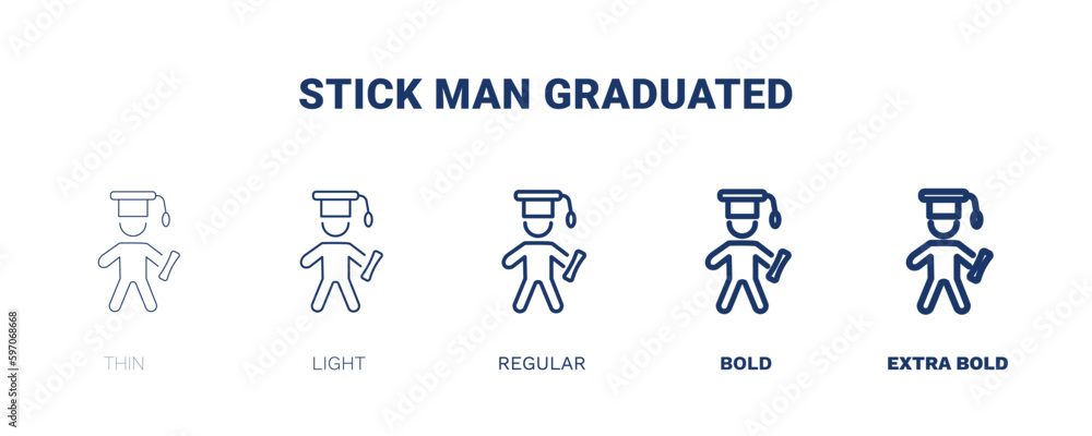 stick man graduated icon. Thin, light, regular, bold, black stick man graduated icon set from behavior and action collection. Editable stick man graduated symbol can be used web and mobile