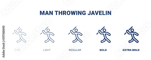 man throwing javelin icon. Thin, light, regular, bold, black man throwing javelin icon set from behavior and action collection. Editable man throwing javelin symbol can be used web and mobile
