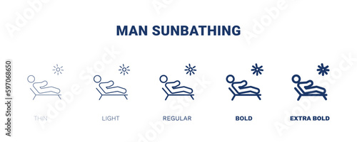 man sunbathing icon. Thin, light, regular, bold, black man sunbathing icon set from behavior and action collection. Editable man sunbathing symbol can be used web and mobile