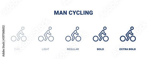 man cycling icon. Thin, light, regular, bold, black man cycling icon set from behavior and action collection. Editable man cycling symbol can be used web and mobile