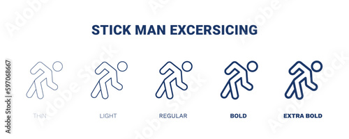 stick man excersicing icon. Thin, light, regular, bold, black stick man excersicing icon set from behavior and action collection. Editable stick man excersicing symbol can be used web and mobile
