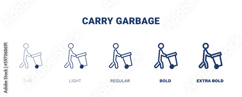 carry garbage icon. Thin, light, regular, bold, black carry garbage icon set from behavior and action collection. Editable carry garbage symbol can be used web and mobile