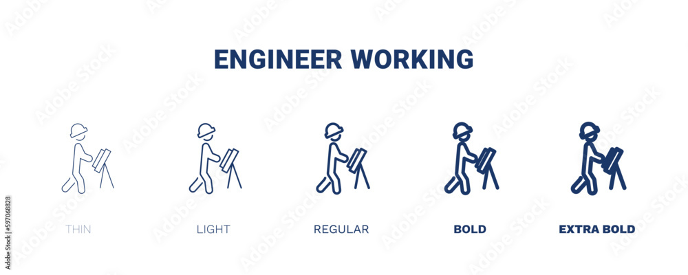 engineer working icon. Thin, light, regular, bold, black engineer working icon set from behavior and action collection. Editable engineer working symbol can be used web and mobile