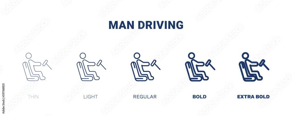 man driving icon. Thin, light, regular, bold, black man driving icon set from behavior and action collection. Editable man driving symbol can be used web and mobile man driving icon. Thin, light, regular, bold, black man driving icon set from behavior and action collection. Editable man driving symbol can be used web and mobile
