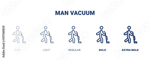 man vacuum icon. Thin, light, regular, bold, black man vacuum icon set from behavior and action collection. Editable man vacuum symbol can be used web and mobile