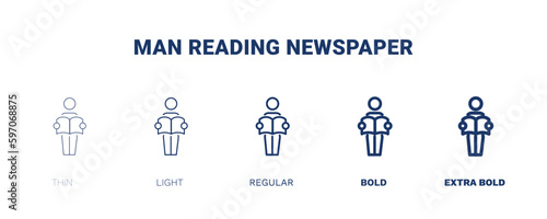 man reading newspaper icon. Thin, light, regular, bold, black man reading newspaper icon set from behavior and action collection. Editable man reading newspaper symbol can be used web and mobile
