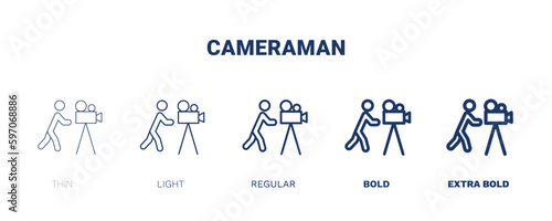 cameraman icon. Thin, light, regular, bold, black cameraman icon set from cinema and theater collection. Editable cameraman symbol can be used web and mobile